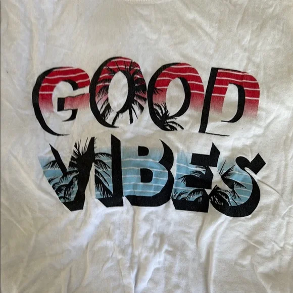 White Graphic Tee with 'Good Vibes' Print - Picture 4 of 4